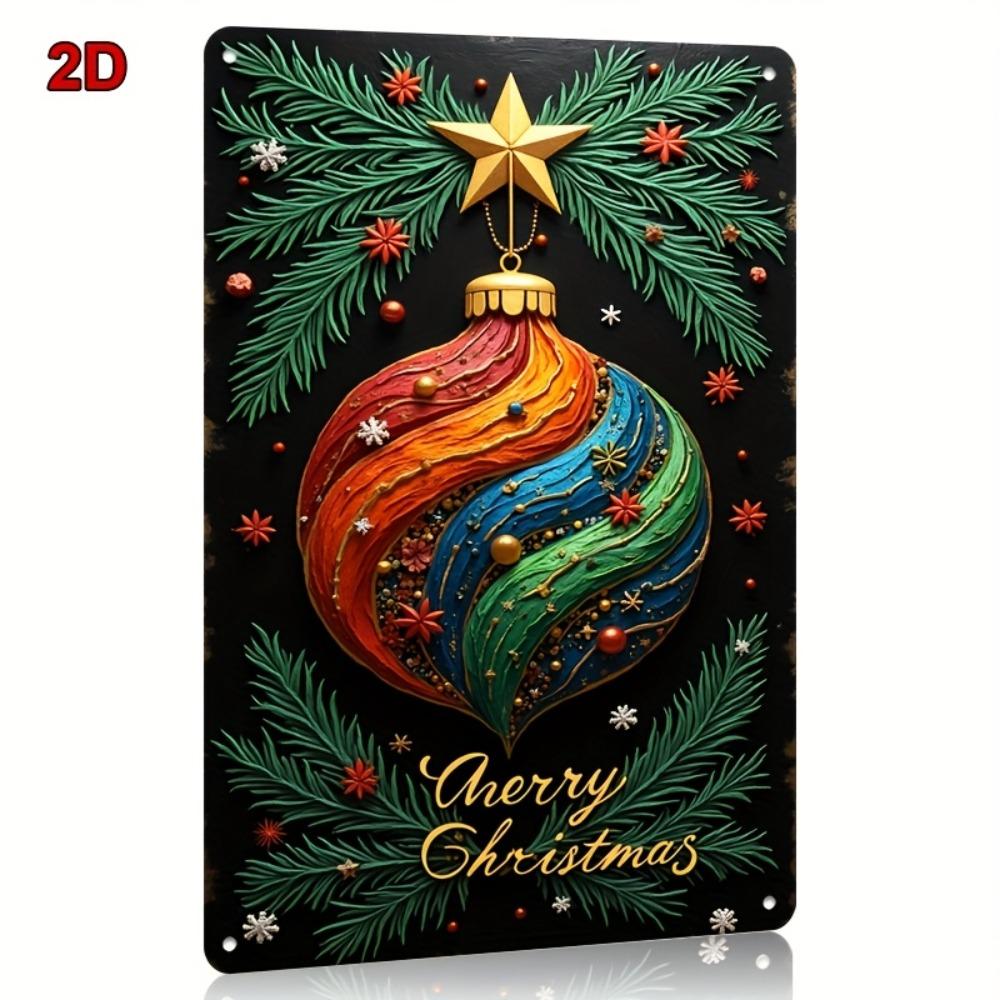 1pc 8x12 Inch Metal Tin Oil Painting, Retro Metal Sign with Christmas Colorful Patterns, Merry Christmas Decor for Bar Cafe Home