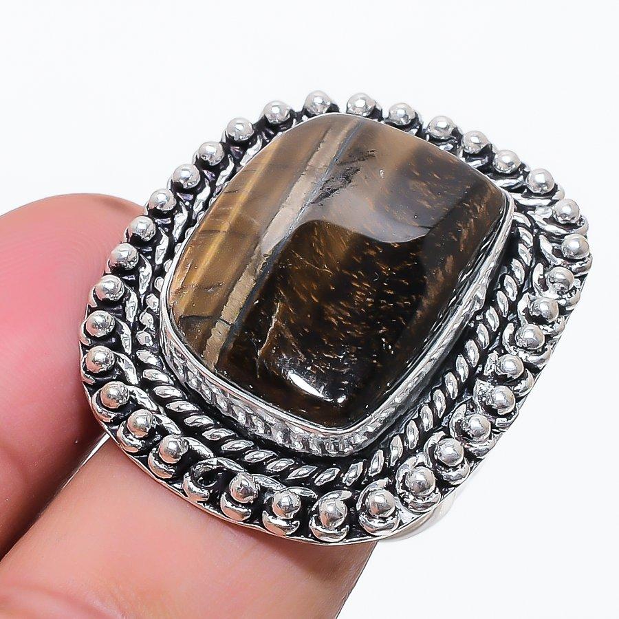 Natural Tiger Eye Gemstone 925 Sterling Silver Jewelry Ring Size 9.5 A4p93