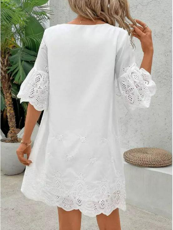 2025 Summer Women's Three-quarter Sleeve V-neck Dress