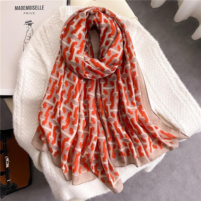 Letter Contrasting Color Scarf Style Street Fashion Shawl High-end Cotton and Linen Scarf Shawl Dual-purpose Large Size