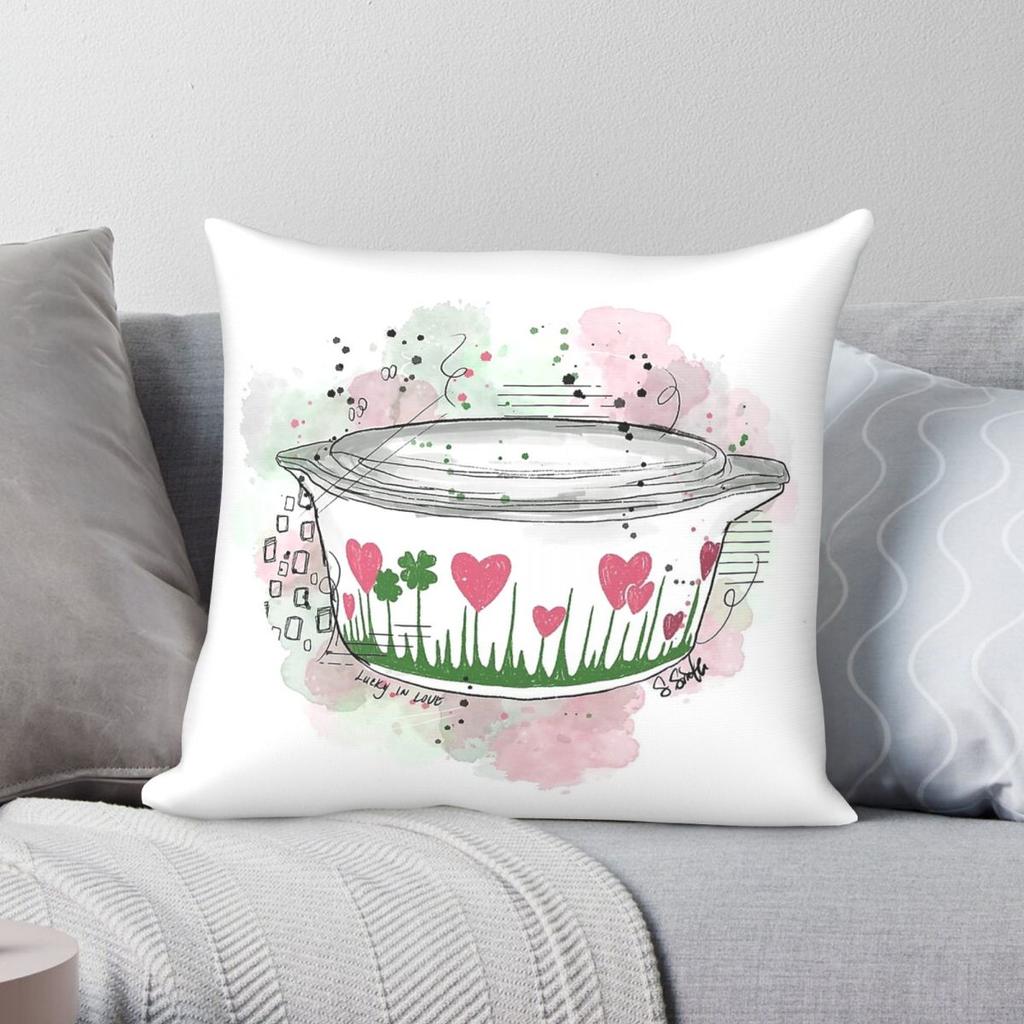 Vintage Pyrex Lucky Love Bowl Pillowcase Polyester Linen Velvet Creative Zip Decorative Pillow Case Sofa Cushion Cover