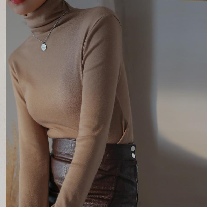 Imitation Cashmere Pile Collar Base Shirt for Women Versatile and Slim Fit Long Sleeved Top for Spring Autumn and Winter Interior Wear