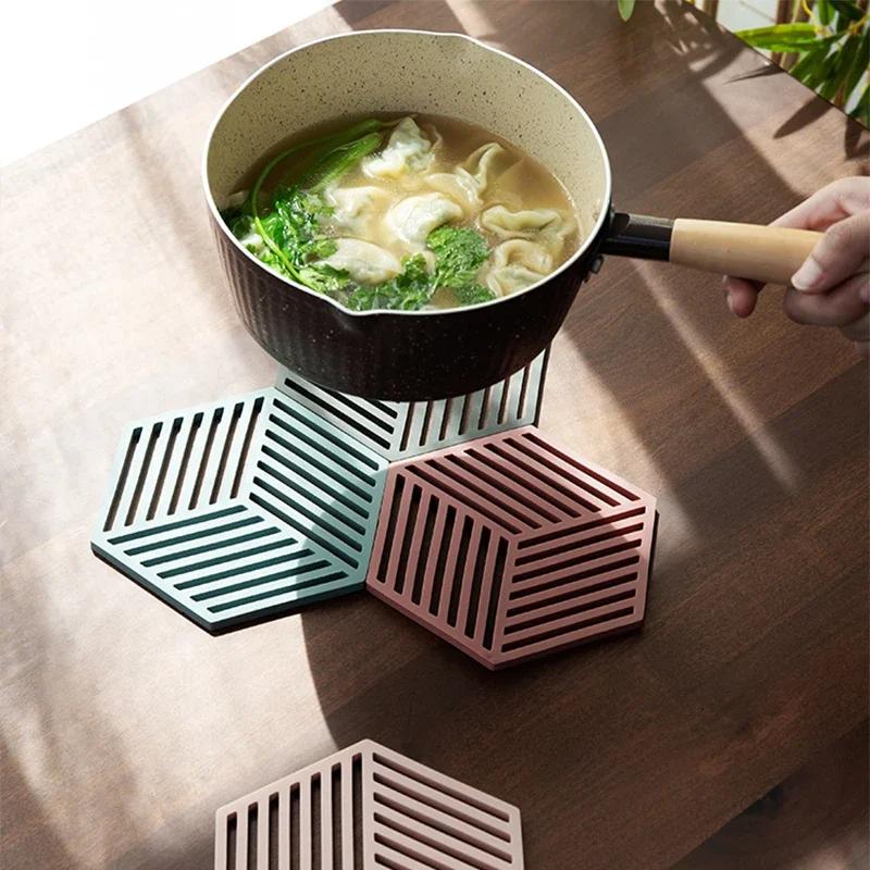 1/3/6PCS Rubber Tableware Insulation Mat Coaster Cup Hexagon Mats Pad Heat-insulated Bowl Placemat Home Decor Eco-friendly
