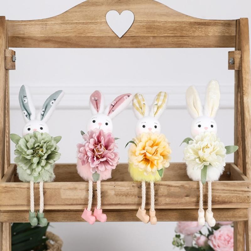 Easter Rabbit Figurine Ornament Colorful Rabbit Doll Hanging Decoration for Living Room Bedroom Window Balconies Garden