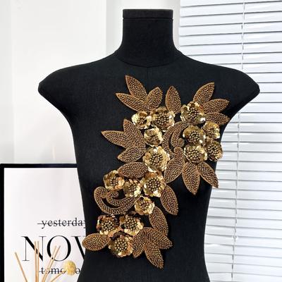 Sequin Flower Embroidered Patches Elegant Three Dimensional Flowers Clothing Applique Exquisite Detachable Patch Repair