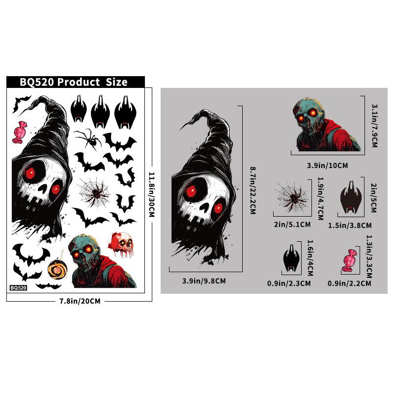 Death Scythe Terror Bat Ghost Static Electricity Stickers Halloween Decorations Creative Pumpkin Reaper Glass Stickers