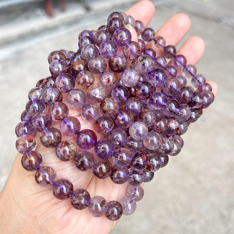 Jingde Natural Purple Phantom Crystal Bracelet - Unisex Purple Titanium Beaded Best Friend Gift