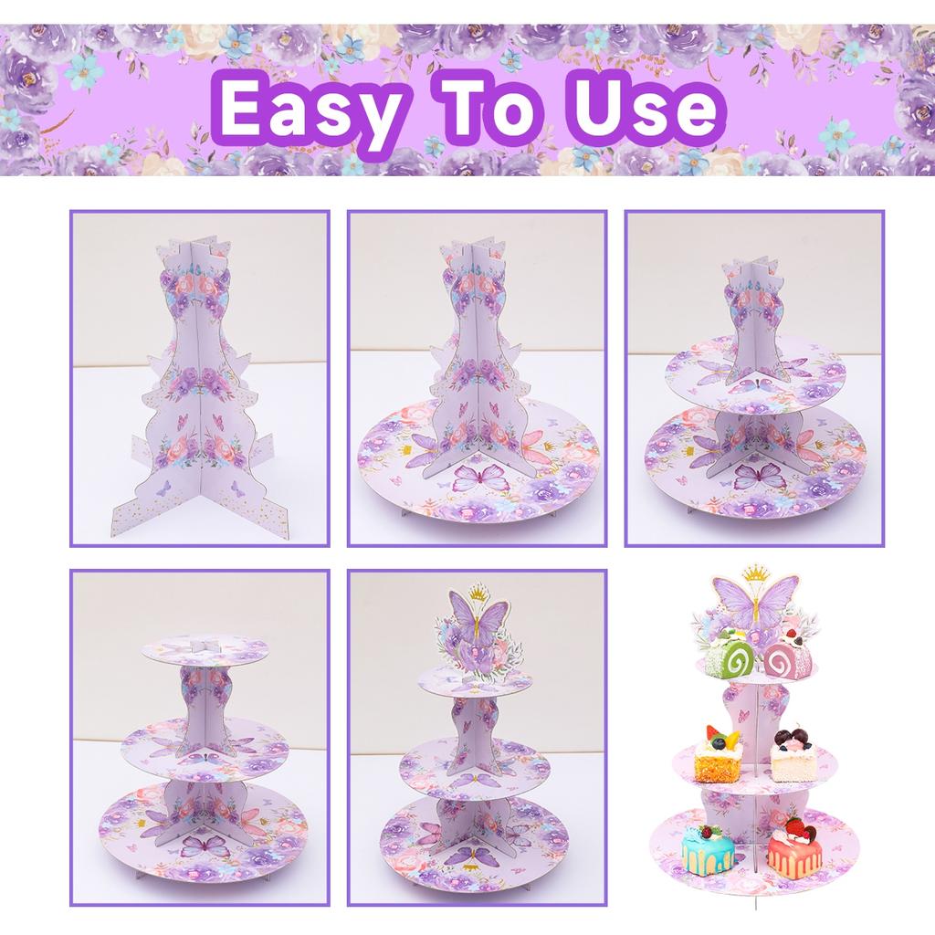 Purple Butterfly Cake Stand Butterfly Theme Birthday Party Decoration Kids Girl Baby Shower Wedding Party Supplies Cake Decor
