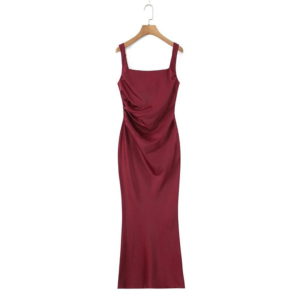 Rochie de Seară Clasică Europeană/Americană din Satin cu Bretele Subțiri pentru Femei