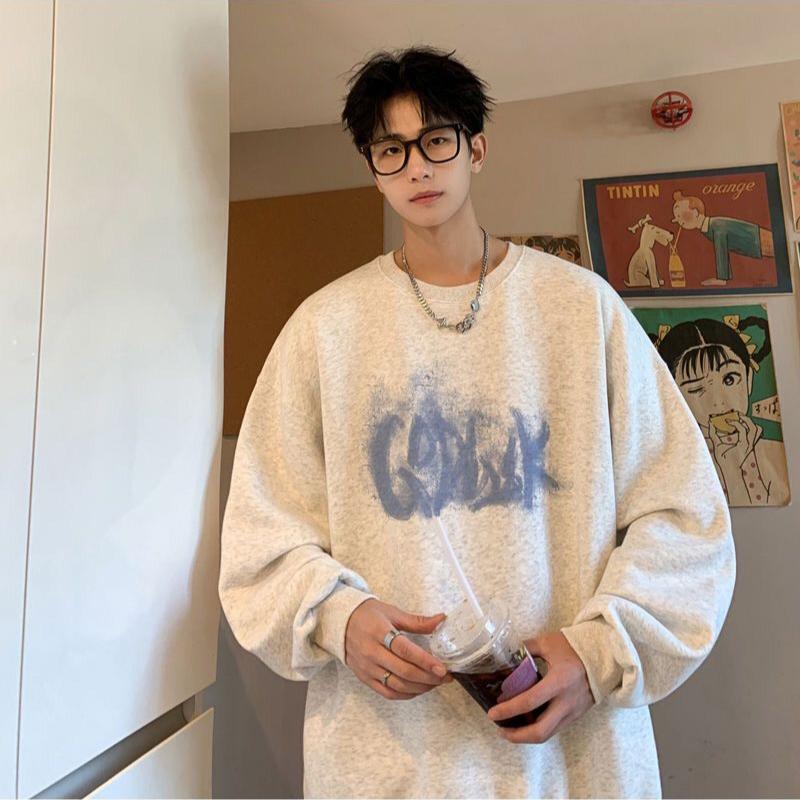 American Round Neck Korean Style Sweatshirt Men's Spring and Autumn Men's Clothes Long Sleeve T-Shirt Winter Top