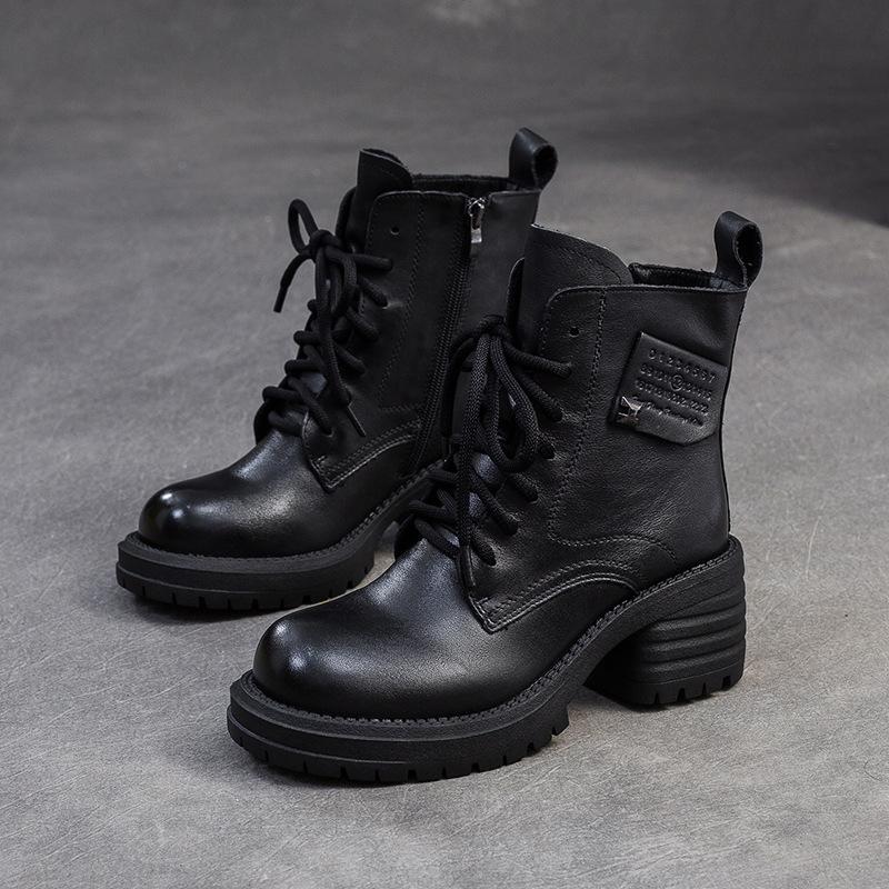 

Модные GKTINOO 2025 Ботинки на платформе из натуральной кожи Женская обувь Осень Зима 6 см Толстый каблук Ботильоны На шнуровке Застежка-молния Женские туфли 250