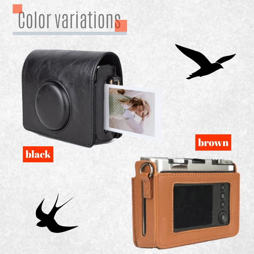 Instax Mini Evo Case with PU Leather and Magnetic Snap Shoulder Strap (Black)