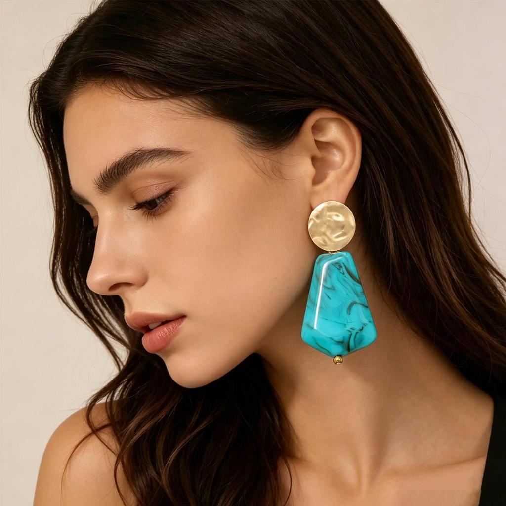 Bohemian Resin Geometric Stud Earrings - Luxurious, Versatile Design for Everyday Wear