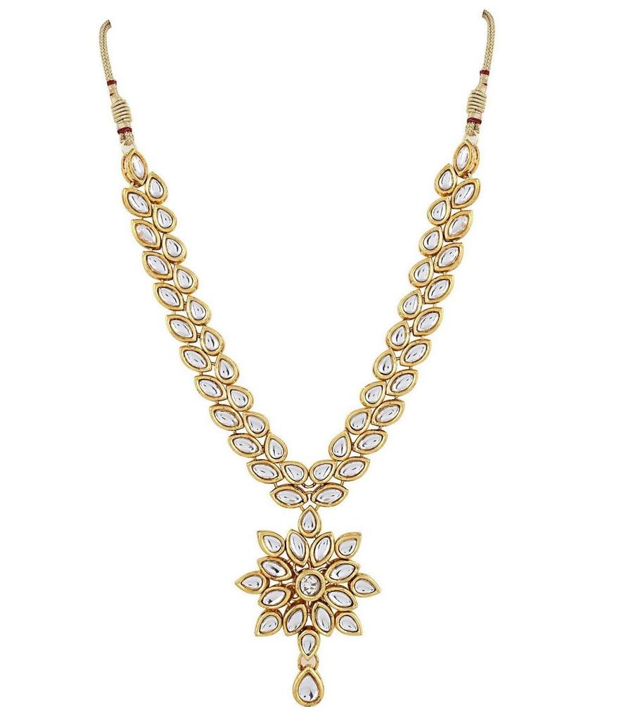 Fashion Jewellery Gold Plated Kundan Fancy Party Wear Necklace Traditional Jewellery Set with Earring for Women and Girls
