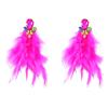 Bohemian Flower Tassel Long Feather Earrings with Alloy and Diamond Accents for Women