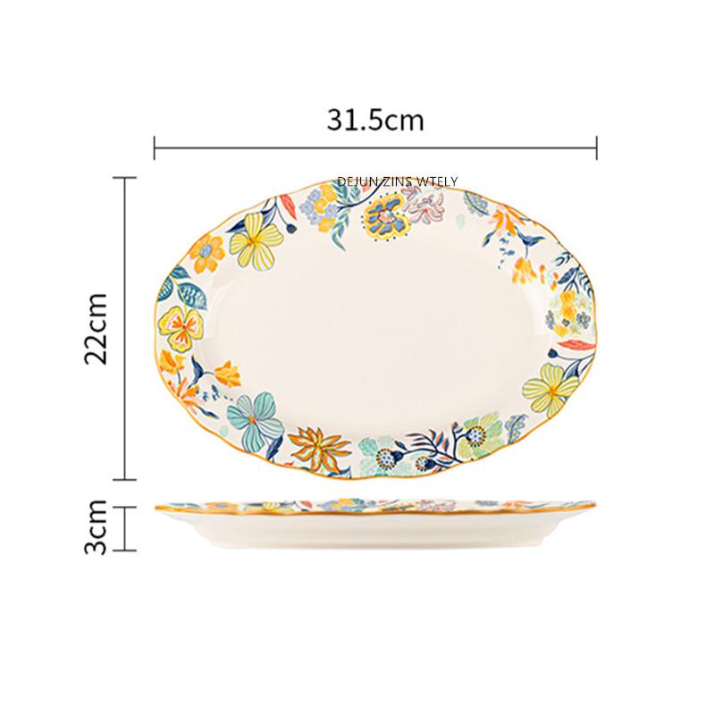 Flower Pattern Ceramic Plates Home Porcelain Tableware Exquisite Fruit Salad Plates Kitchen Accessories Dinner Plates and Dishes