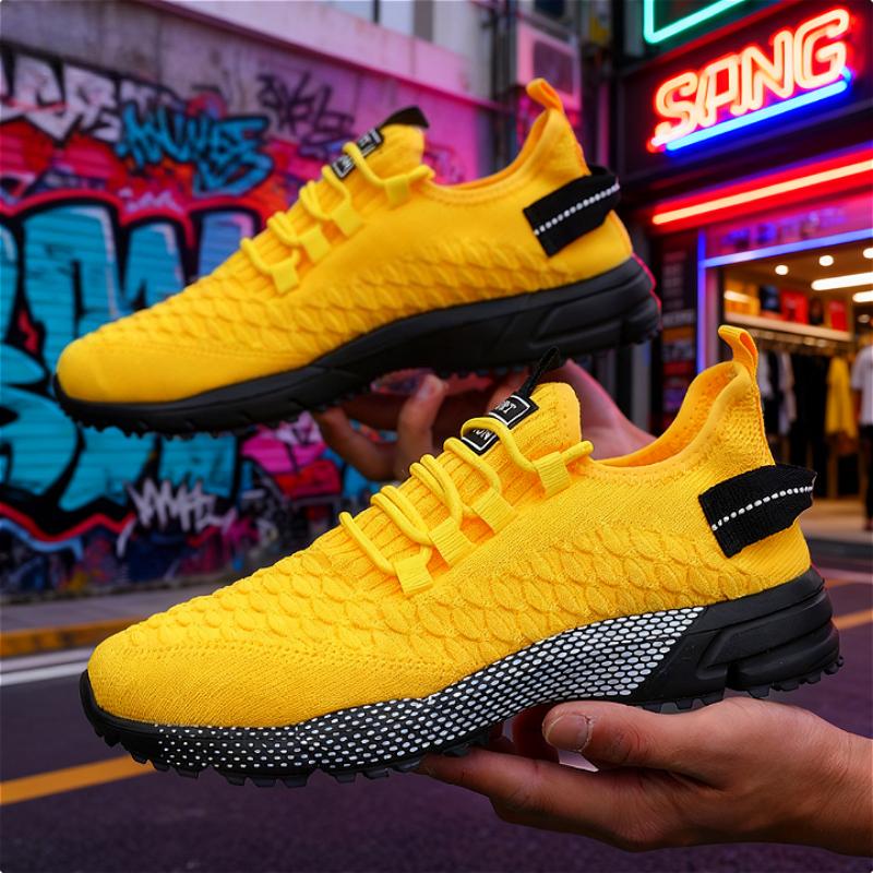 Unisex Knitted Sneakers Unique Grid Design Lightweight Comfortable Running Shoes Outdoor Lace Up Walking Men Shoes Free Shipping
