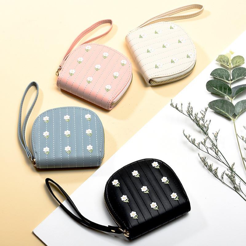 New Korean Style Coin Purse Women Short Fresh Floral Pattern Student Zipper Card Holder Multi-function Coin Clip