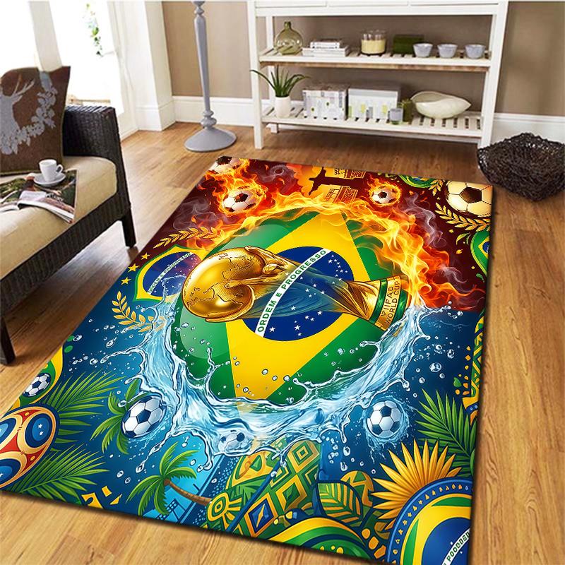 Tapete Quadrado com Padrão de Futebol da Copa do Mundo, Tapete de Área, Tapete para Sala de Estar, Quarto, Sofá, Sala de Brincar, Decoração, Tapete Antiderrapante, Presentes de Feriado e Aniversário