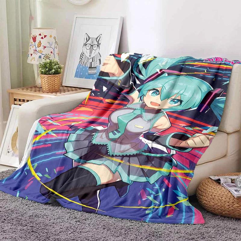 3D M-MIKUS Music VOCALOID Cartoon Girl Soft Plush Blanket,Flannel Throw Blanket for Living Room Bedroom Bed Sofa Cover Gift