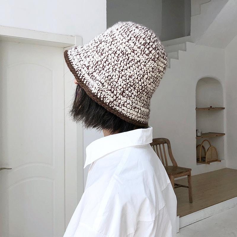 New retro knitted bucket hat women's autumn and winter fashion warm wool hat versatile basin hat tide