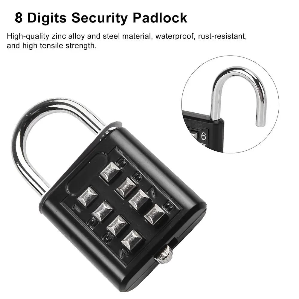 8 Digit Combination Outdoor Padlock Waterproof Zinc Alloy Smart Lock with Key for Travel Luggage Storage Anti-Theft