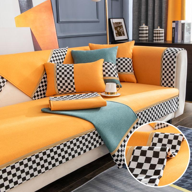 Sofa Cover Cotton Linen Solid Color Living Room Sofa Cushion Cover Four Seasons Anti-slip Dust-proof Furniture Protective Cover
