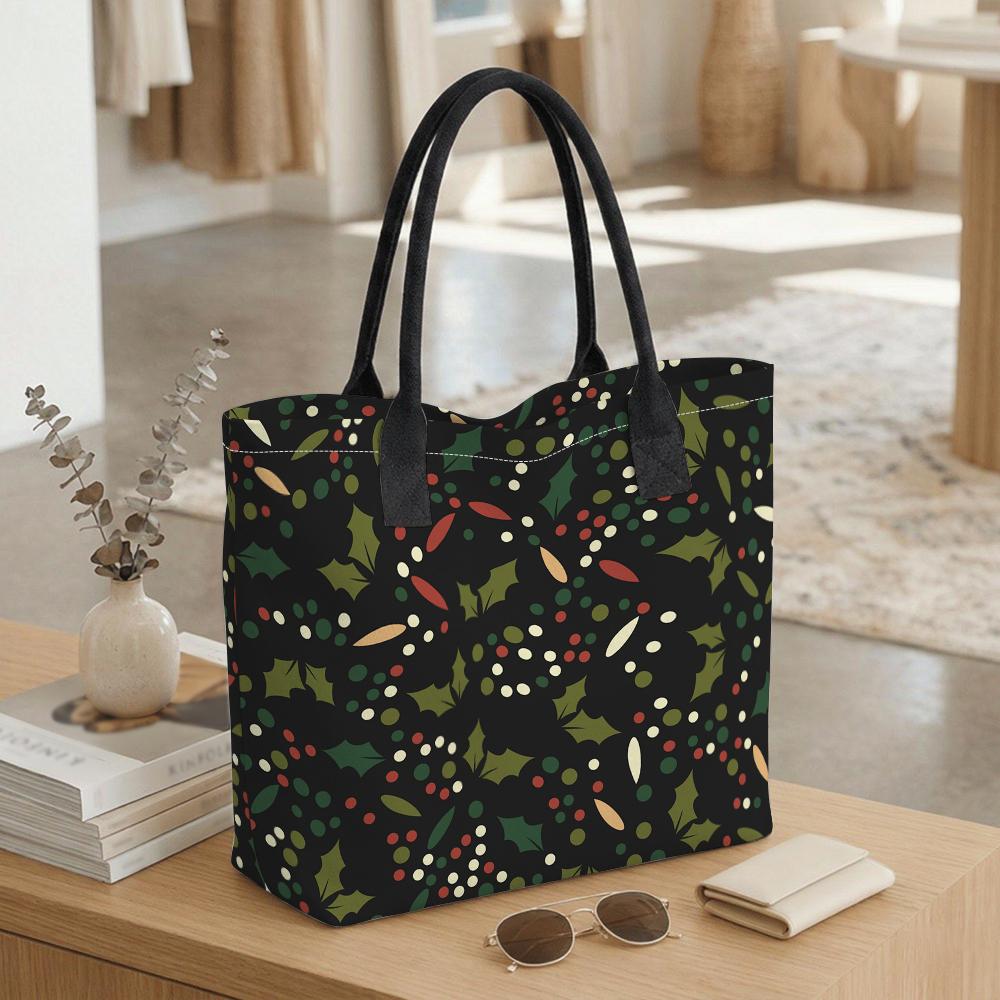 Holly Print Tote Bag Large Capacity Casual Daily Shoulder Bag for Shopping Travel