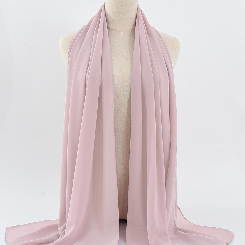 Damen einfarbiger Perlen-Chiffon-Bubbleschal, langer Seiden-Kopfschal, 70x180cm, nahöstlicher Stil