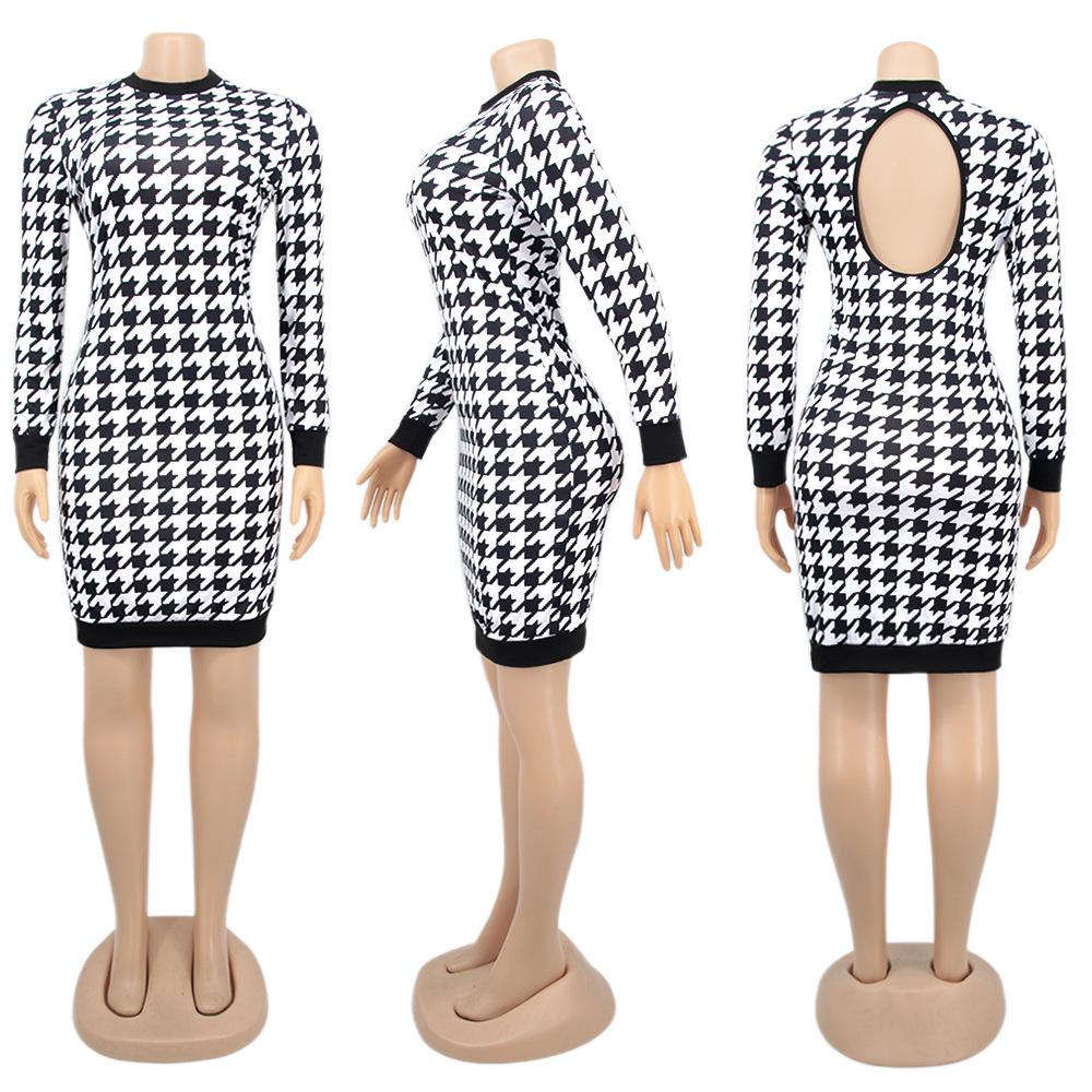 H208 European Spring/Autumn Women's Long Sleeve Irregular Print Dress