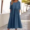 Women's Round Neck Short Sleeve Loose Casual Long Retro Dress