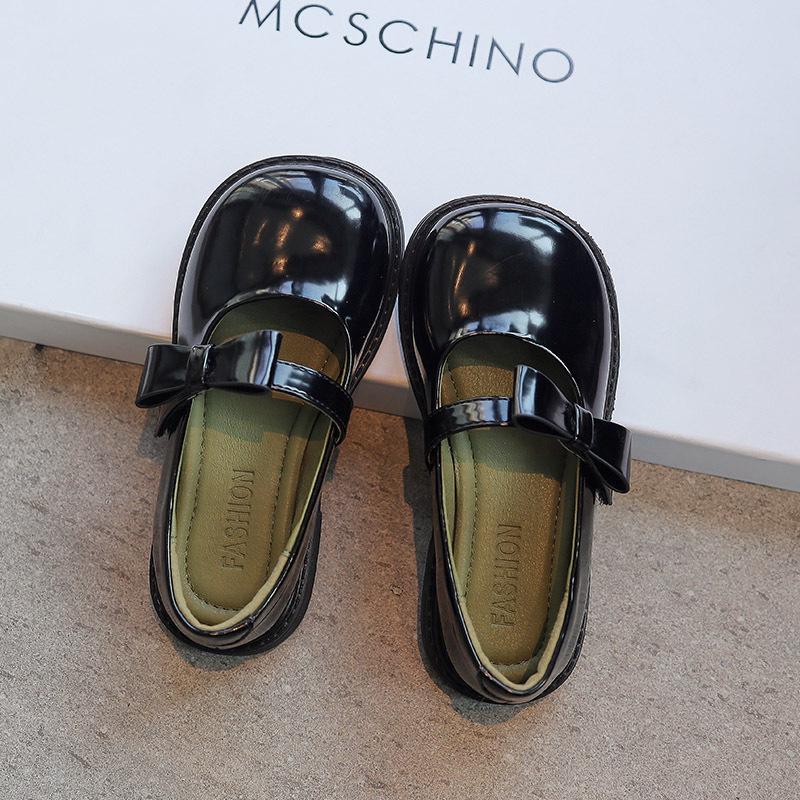Girls' Black Leather Princess Shoes - British Style Autumn Collection
