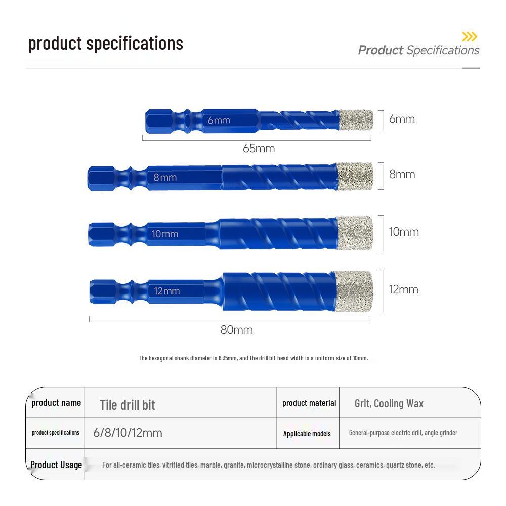 Diamond Hex Drill Bit for Glass, Quartz, and Tile