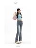 Women's High Waist Retro Smoke Gray Flared Jeans - Stylish Spring/Autumn Elastic Horseshoe Blue Pants