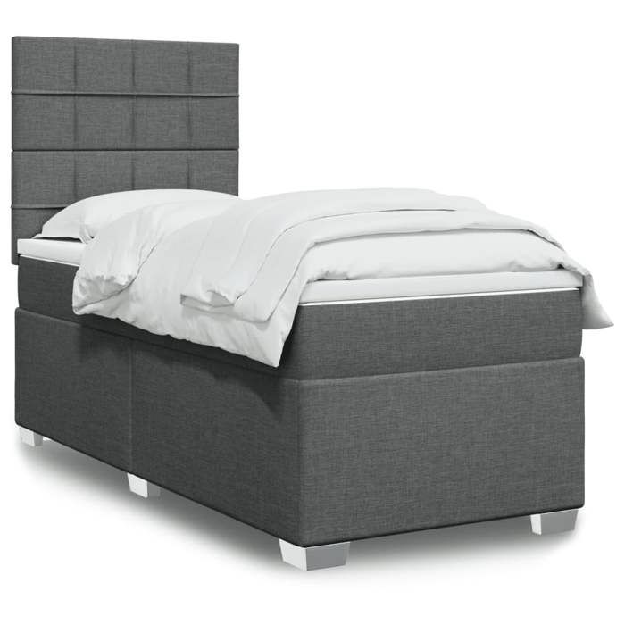 VidaXL Sommier à lattes de lit et matelas Gris foncé 90x190 cm Tissu, lit, lit à plate-forme, lit à panneaux, meuble de 3292644