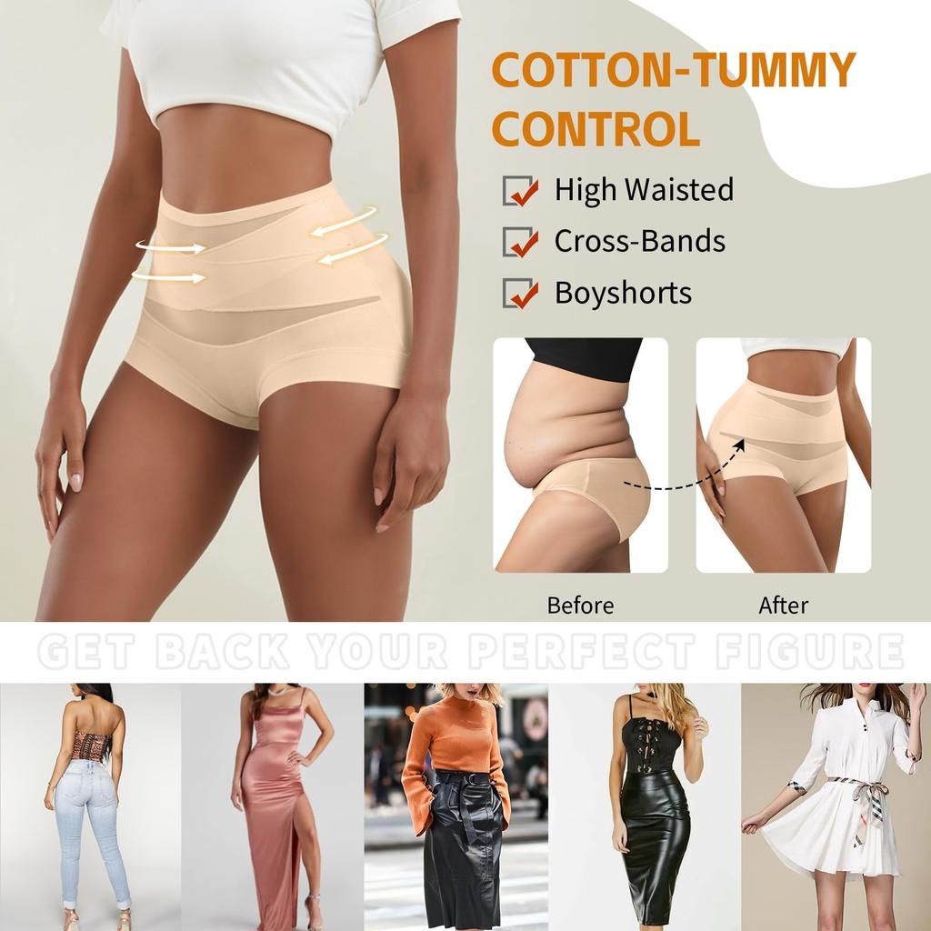 Women's High Waisted Underwear Slimming Shapewear Full Coverage Compression Briefs Postpartum Tummy Control Panties Waist Trainer Body Shaper