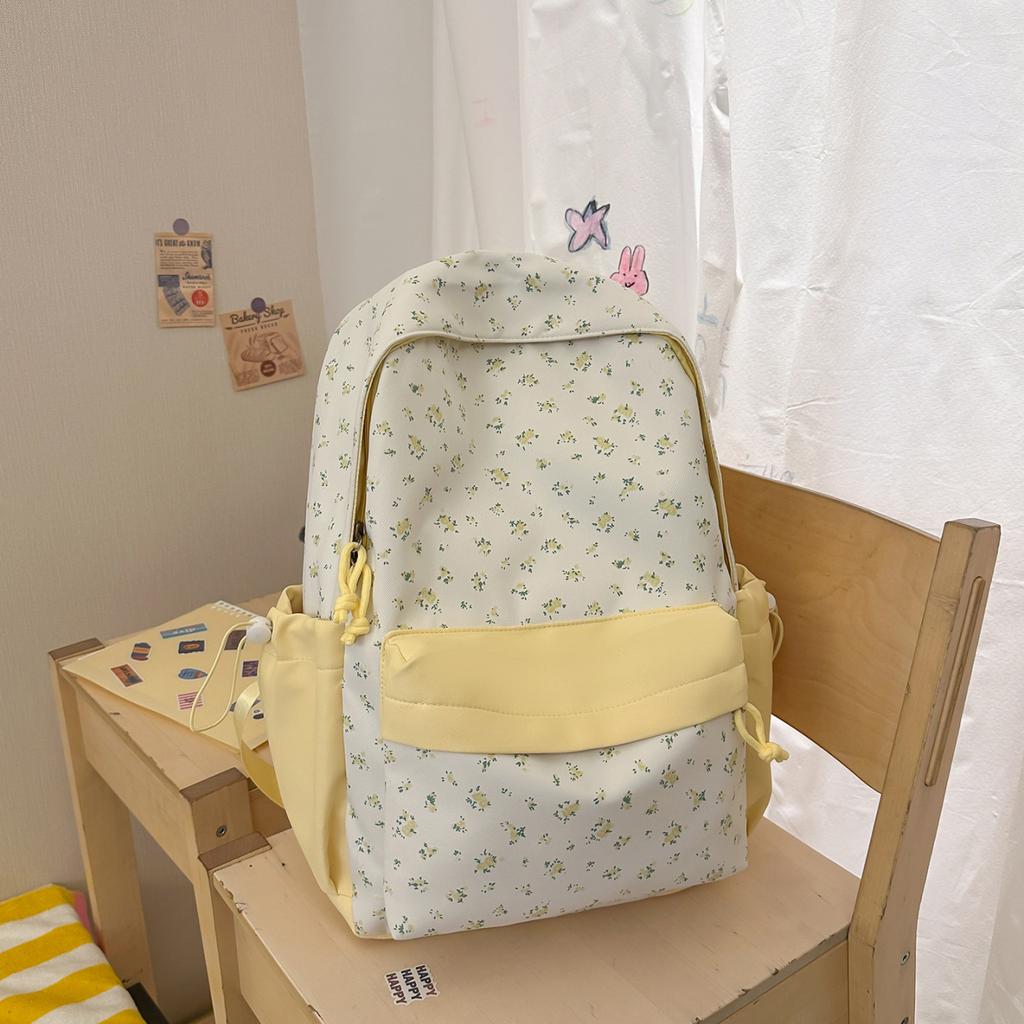 Schoolbag Japanese fashion simple high value floral student backpack ins niche cute lightweight large capacity double backpack