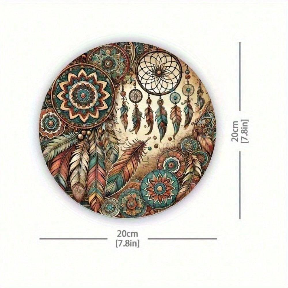 Bohemian Dream Catcher Metal Sign 8x8 Inch Handmade Wall Decor with Vintage Feathers Floral Design Boho Home Ornament