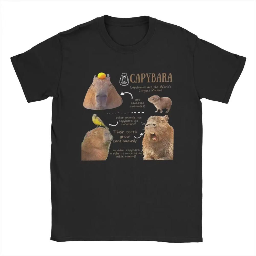 Capybara Fun Facts T-Shirts Men Vintage 100% Cotton Tees Crew Neck Short Sleeve T Shirts Gift Idea Clothing