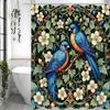 Blue Bird Flower Green Leaf Purple Fruit Shower Curtain, Bathroom Decorative Shower Curtain, Waterproof Shower Curtain with Hook