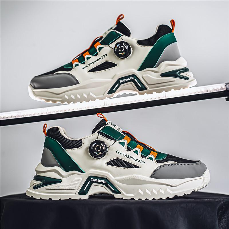 Męskie modne buty sportowe casual z obrotową klamrą w stylu koreańskim, na cztery pory roku, z miękką podeszwą, antypoślizgowe, do biegania na zewnątrz, sneakersy studenckie