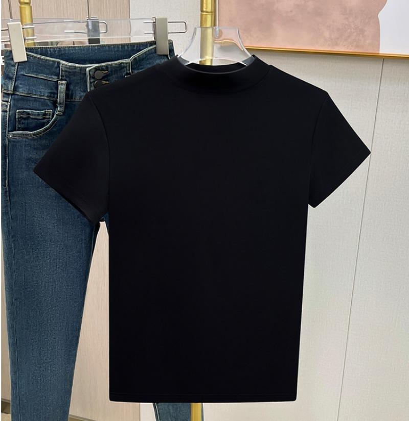 Fashion Round Neck Short Sleeve Casual T-shirt for Women Summer Slim Fit Base White T Shirt Women Plus Size Solid Office Lady Simple Tee Tops 24488