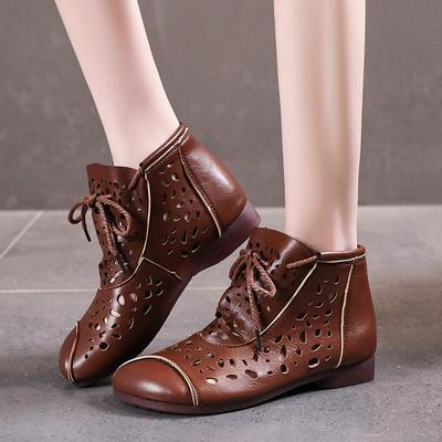 Ladies Boots Summer New Leather Hollow Women's Sandals Casual Lace Up Sewing Commuting Roman Shoes for Women Goth Ankle Boots