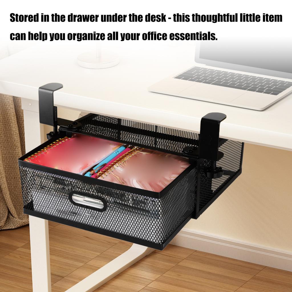 Space Saving Under Desk Drawer Organizer Slide Out Shelf High Strength Carbon Steel Quick Installation For Workspaces