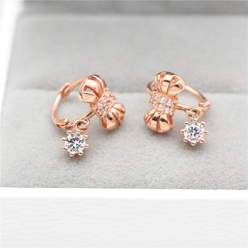 Exquisite Russian 585 Purple Gold Smart Zircon Earrings Fashionable Rose Gold Plated Niche Ins Bow Earrings