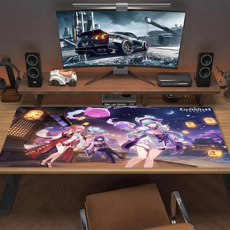 Genshin Impact Poster Farbe Mauspads Großes Gaming-Tischkissen Rutschfestes Laptop-Tablet Großes Mauspads XXL Matte Mini-PC-Spielmatte Mit Verriegeltem Rand