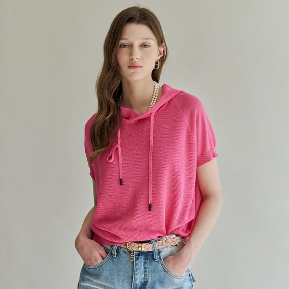 MAXZA Pearl Mix String Hoodie Short Sleeve Knit Zf06qk004na