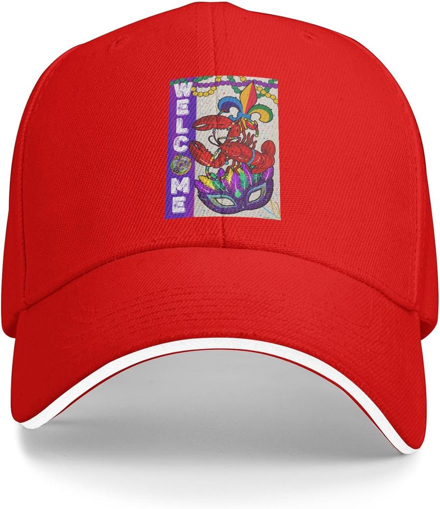 Mardi Gras Lobster Mask Fleur De Lis Baseball Cap Adjustable Polyester Casual Hat