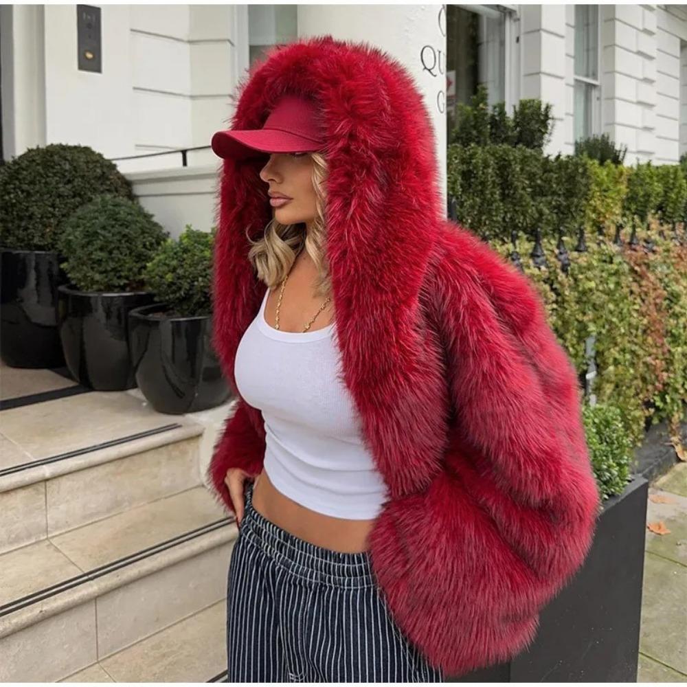 New Fried Street Environmentally Friendly Fur Imitation Fox Hair Hooded Jacket Women's Premium Furry Warm Jacket