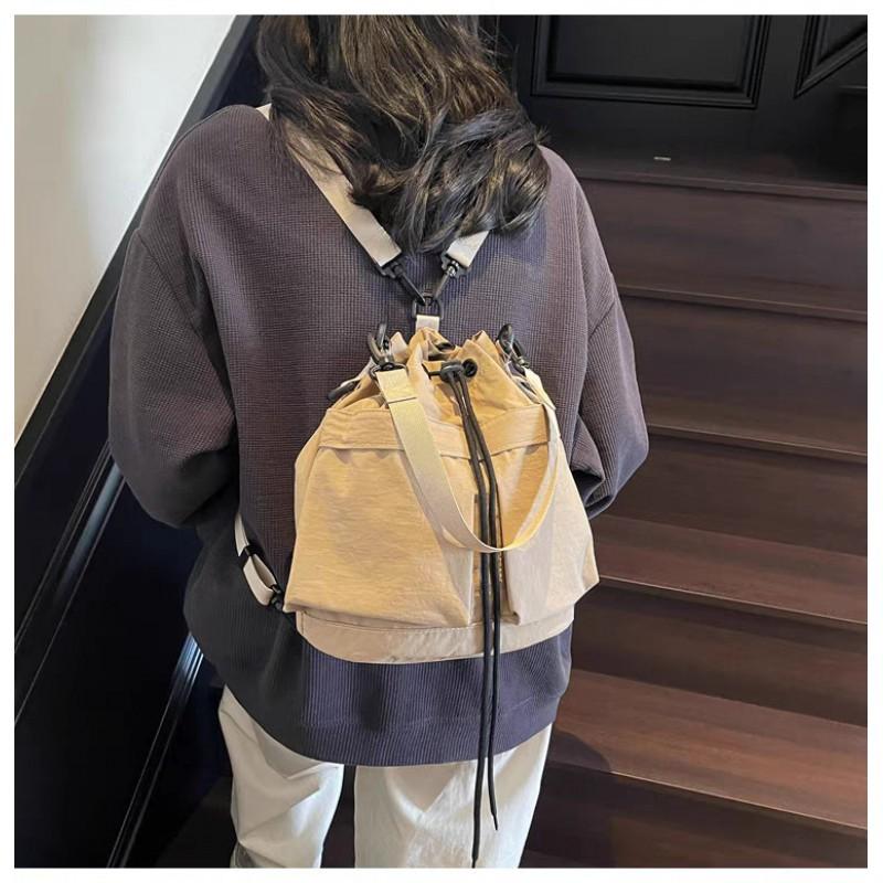 Canvas Bag Women's Niche Design One-shoulder Bucket Korean Style Ins Multi-function Backpack